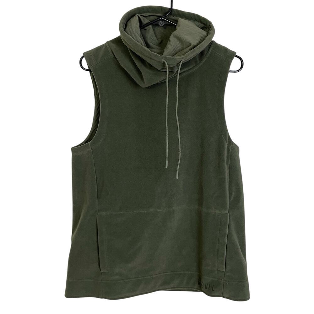 No Bull Sleeveless Fleece Pullover Mens Size Small Green Cowl Outdoors Run Jog